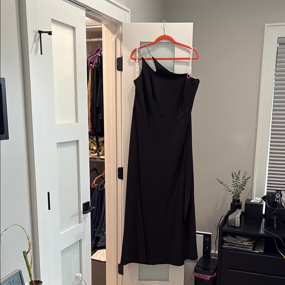 David's Bridal Black Asymmetrical One-Shoulder Cocktail Gown